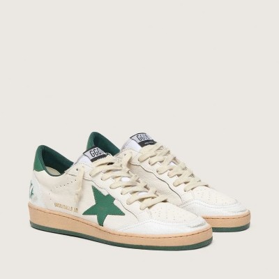 Golden Goose Ball Star Wishes In White Nappa Leather With Green Leather Star And Heel Tab Golden Goose Ball Star Wishes In White Nappa Leather With Green Leather Star And Heel Tab