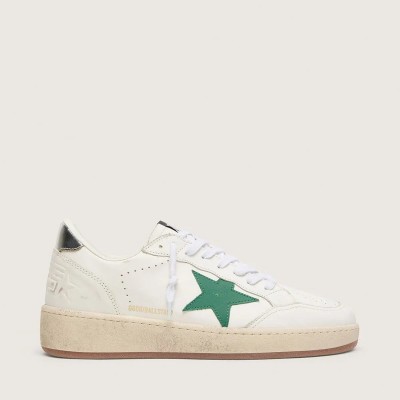 Golden Goose Ball Star With Green Leather Star And Metallic Leather Heel Tab Golden Goose Ball Star With Green Leather Star And Metallic Leather Heel Tab