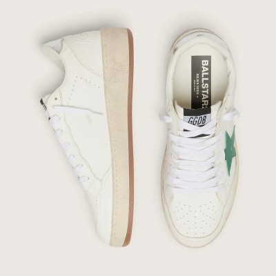 Golden Goose Ball Star With Green Leather Star And Metallic Leather Heel Tab Golden Goose Ball Star With Green Leather Star And Metallic Leather Heel Tab