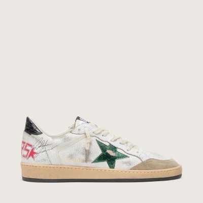 Golden Goose Ball Star With Metallic Leather Star And Gray Leather Heel Tab Golden Goose Ball Star With Metallic Leather Star And Gray Leather Heel Tab