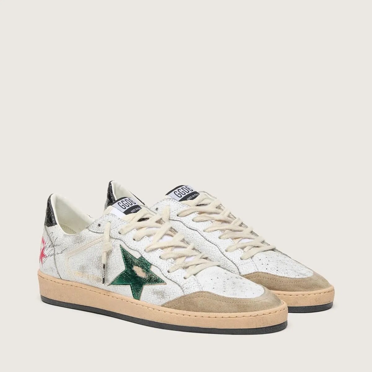 Golden Goose Ball Star With Metallic Leather Star And Gray Leather Heel Tab Golden Goose Ball Star With Metallic Leather Star And Gray Leather Heel Tab