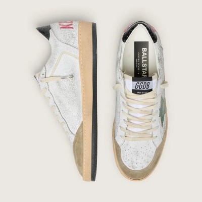 Golden Goose Ball Star With Metallic Leather Star And Gray Leather Heel Tab Golden Goose Ball Star With Metallic Leather Star And Gray Leather Heel Tab