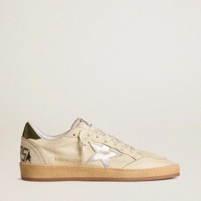 Golden Goose Ball Star With Silver Leather Star And Green Leather Heel Tab Golden Goose Ball Star With Silver Leather Star And Green Leather Heel Tab