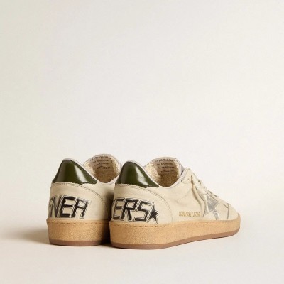 Golden Goose Ball Star With Silver Leather Star And Green Leather Heel Tab Golden Goose Ball Star With Silver Leather Star And Green Leather Heel Tab