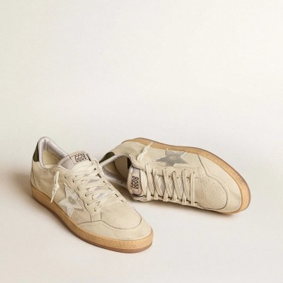 Golden Goose Ball Star With Silver Leather Star And Green Leather Heel Tab Golden Goose Ball Star With Silver Leather Star And Green Leather Heel Tab