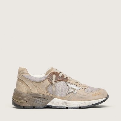Golden Goose Dad-Star In Beige Mesh And Suede With Silver Leather Star Golden Goose Dad-Star In Beige Mesh And Suede With Silver Leather Star