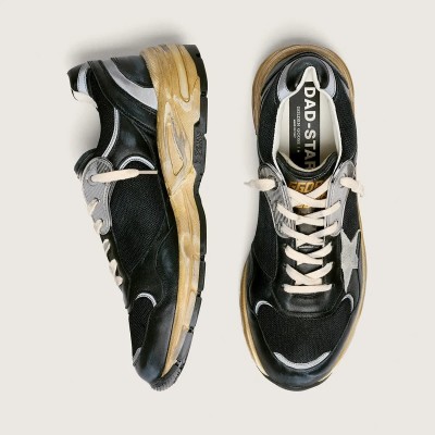 Golden Goose Dad-Star In Black And Silver Mesh And Nappa With Ice-Gray Star Golden Goose Dad-Star In Black And Silver Mesh And Nappa With Ice-Gray Star