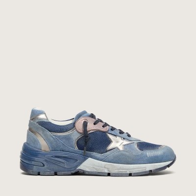 Golden Goose Dad-Star In Denim-Blue Suede With Silver Leather Star Golden Goose Dad-Star In Denim-Blue Suede With Silver Leather Star