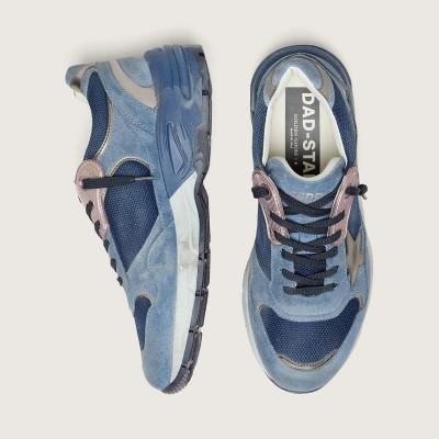 Golden Goose Dad-Star In Denim-Blue Suede With Silver Leather Star Golden Goose Dad-Star In Denim-Blue Suede With Silver Leather Star