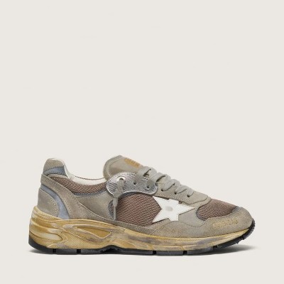 Golden Goose Dad-Star In Dove-Gray Suede And Silver Mesh With White Leather Star And Suede Heel Tab Golden Goose Dad-Star In Dove-Gray Suede And Silver Mesh With White Leather Star And Suede Heel Tab