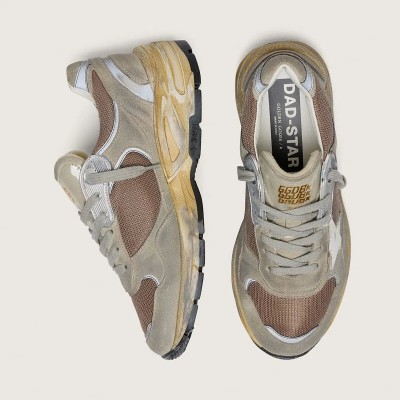 Golden Goose Dad-Star In Dove-Gray Suede And Silver Mesh With White Leather Star And Suede Heel Tab Golden Goose Dad-Star In Dove-Gray Suede And Silver Mesh With White Leather Star And Suede Heel Tab