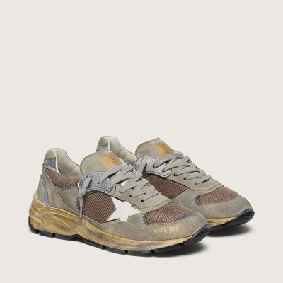 Golden Goose Dad-Star In Dove-Gray Suede And Silver Mesh With White Leather Star And Suede Heel Tab Golden Goose Dad-Star In Dove-Gray Suede And Silver Mesh With White Leather Star And Suede Heel Tab