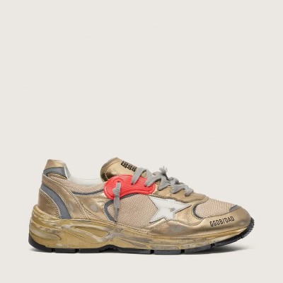 Golden Goose Dad-Star In Gold Laminated Leather And Mesh With White Leather Star And Gold Leather Heel Tab