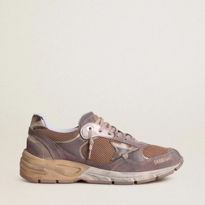 Golden Goose Dad-Star In Lilac Suede And Mesh With Laminated Leather Star And Heel Tab Golden Goose Dad-Star In Lilac Suede And Mesh With Laminated Leather Star And Heel Tab