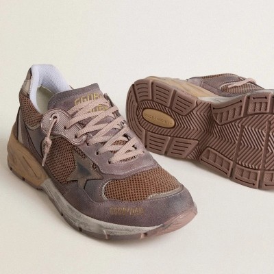 Golden Goose Dad-Star In Lilac Suede And Mesh With Laminated Leather Star And Heel Tab Golden Goose Dad-Star In Lilac Suede And Mesh With Laminated Leather Star And Heel Tab