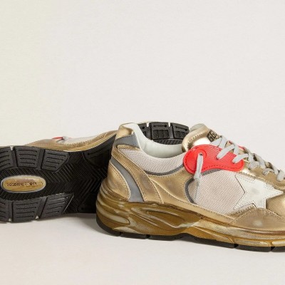 Golden Goose Dad-Star In Mesh And Gold Foiled Leather With White Leather Star Golden Goose Dad-Star In Mesh And Gold Foiled Leather With White Leather Star