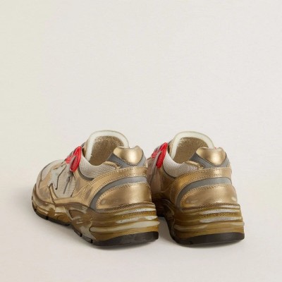 Golden Goose Dad-Star In Mesh And Gold Foiled Leather With White Leather Star Golden Goose Dad-Star In Mesh And Gold Foiled Leather With White Leather Star