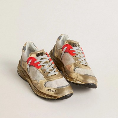 Golden Goose Dad-Star In Mesh And Gold Foiled Leather With White Leather Star Golden Goose Dad-Star In Mesh And Gold Foiled Leather With White Leather Star