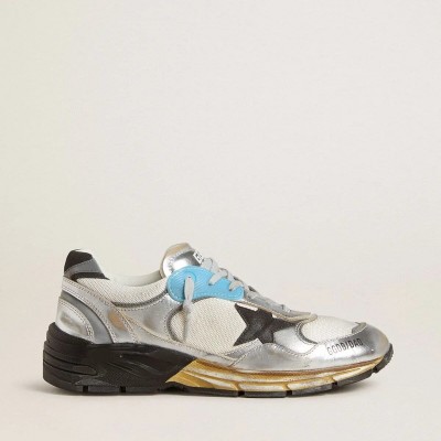 Golden Goose Dad-Star In Mesh And Silver Foiled Leather With Black Leather Star Golden Goose Dad-Star In Mesh And Silver Foiled Leather With Black Leather Star
