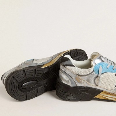 Golden Goose Dad-Star In Mesh And Silver Foiled Leather With Black Leather Star Golden Goose Dad-Star In Mesh And Silver Foiled Leather With Black Leather Star