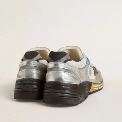 Golden Goose Dad-Star In Mesh And Silver Foiled Leather With Black Leather Star Golden Goose Dad-Star In Mesh And Silver Foiled Leather With Black Leather Star