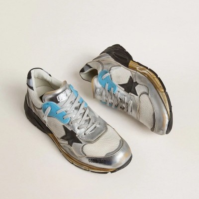 Golden Goose Dad-Star In Mesh And Silver Foiled Leather With Black Leather Star Golden Goose Dad-Star In Mesh And Silver Foiled Leather With Black Leather Star