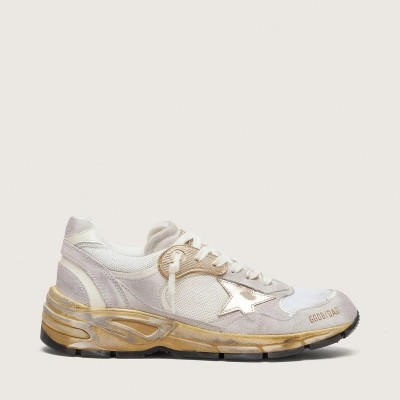 Golden Goose Dad-Star In Mesh And White Suede With Gold Foiled Leather Star Golden Goose Dad-Star In Mesh And White Suede With Gold Foiled Leather Star