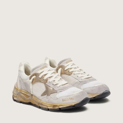 Golden Goose Dad-Star In Mesh And White Suede With Gold Foiled Leather Star Golden Goose Dad-Star In Mesh And White Suede With Gold Foiled Leather Star