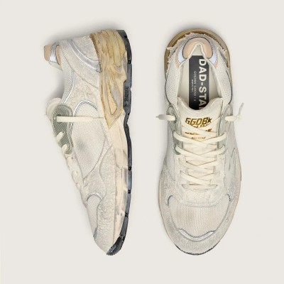 Golden Goose Dad-Star In Suede And Mesh With White Leather Star And Beige Leather Heel Tab Golden Goose Dad-Star In Suede And Mesh With White Leather Star And Beige Leather Heel Tab