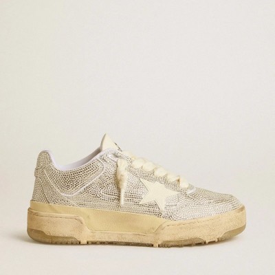 Golden Goose Forty2 In White Leather And Swarovski Crystals With White Tpu Star Golden Goose Forty2 In White Leather And Swarovski Crystals With White Tpu Star