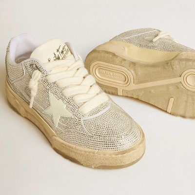 Golden Goose Forty2 In White Leather And Swarovski Crystals With White Tpu Star Golden Goose Forty2 In White Leather And Swarovski Crystals With White Tpu Star