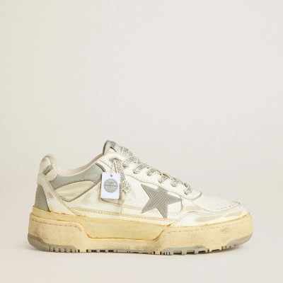 Golden Goose Forty2 In White Leather With Laces With Swarovski Crystals And Gray Tpu Star Golden Goose Forty2 In White Leather With Laces With Swarovski Crystals And Gray Tpu Star