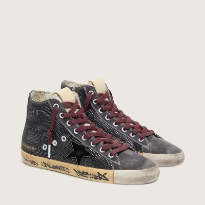 Golden Goose Francy Lab In Black Suede With Black Star And Black Swarovski Golden Goose Francy Lab In Black Suede With Black Star And Black Swarovski