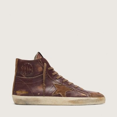 Golden Goose Francy Ltd In Dark Brown Leather With Beige Star Golden Goose Francy Ltd In Dark Brown Leather With Beige Star