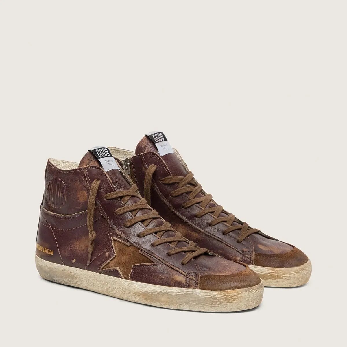 Golden Goose Francy Ltd In Dark Brown Leather With Beige Star Golden Goose Francy Ltd In Dark Brown Leather With Beige Star