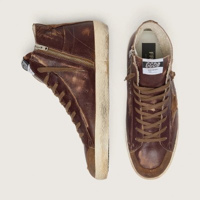 Golden Goose Francy Ltd In Dark Brown Leather With Beige Star Golden Goose Francy Ltd In Dark Brown Leather With Beige Star
