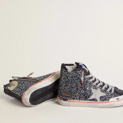 Golden Goose Francy Penstar Lab In Black Canvas With Multicolor Rhinestones