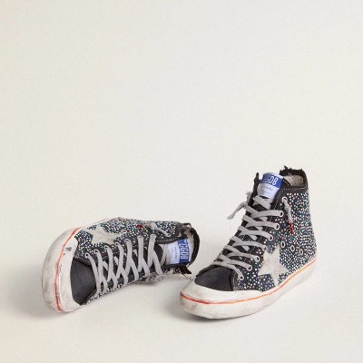 Golden Goose Francy Penstar Lab In Black Canvas With Multicolor Rhinestones Golden Goose Francy Penstar Lab In Black Canvas With Multicolor Rhinestones
