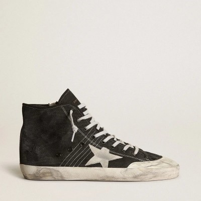 Golden Goose Francy Penstar In Black Canvas With White Suede Star And Black Suede Heel Tab Golden Goose Francy Penstar In Black Canvas With White Suede Star And Black Suede Heel Tab