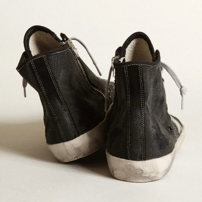 Golden Goose Francy Penstar In Black Canvas With White Suede Star And Black Suede Heel Tab Golden Goose Francy Penstar In Black Canvas With White Suede Star And Black Suede Heel Tab