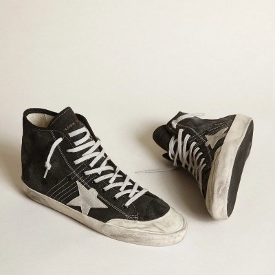 Golden Goose Francy Penstar In Black Canvas With White Suede Star And Black Suede Heel Tab Golden Goose Francy Penstar In Black Canvas With White Suede Star And Black Suede Heel Tab