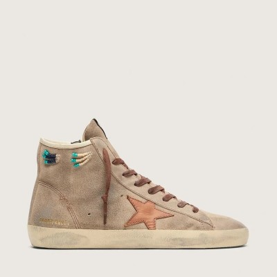 Golden Goose Francy In Beige Suede With Brown Leather Star And Colored Beads Golden Goose Francy In Beige Suede With Brown Leather Star And Colored Beads