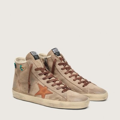 Golden Goose Francy In Beige Suede With Brown Leather Star And Colored Beads Golden Goose Francy In Beige Suede With Brown Leather Star And Colored Beads