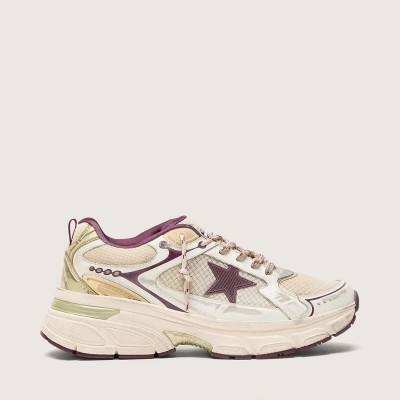 Golden Goose Lightstar Cny In White Mesh And Leather With Wine-Red Tpu Star Golden Goose Lightstar Cny In White Mesh And Leather With Wine-Red Tpu Star