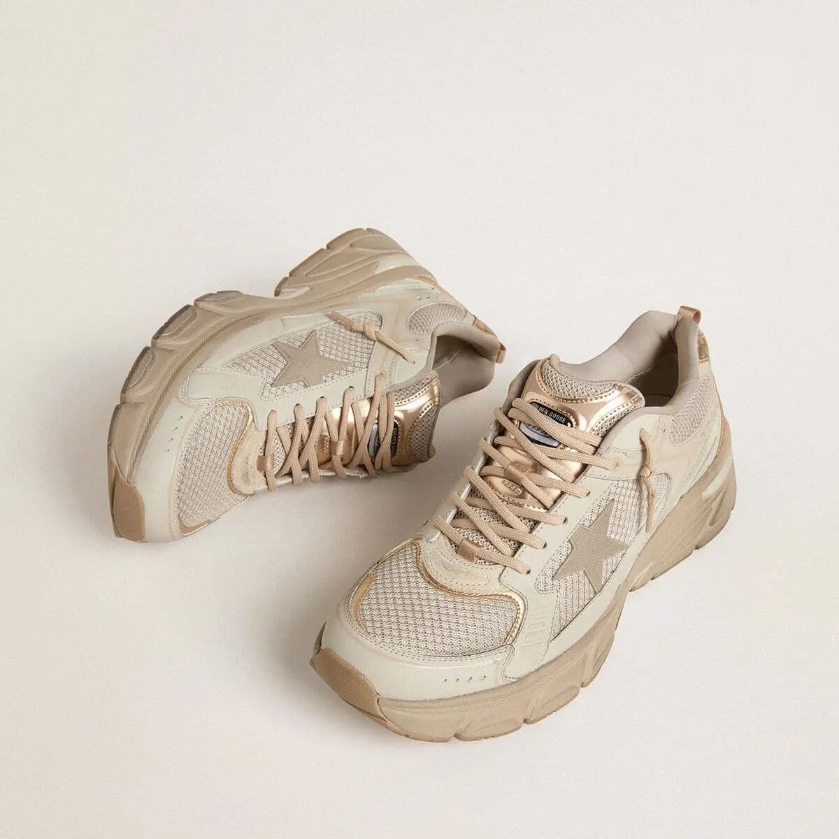 Golden Goose Lightstar In Dove-Gray Leather And Mesh With Beige Tpu Star Golden Goose Lightstar In Dove-Gray Leather And Mesh With Beige Tpu Star