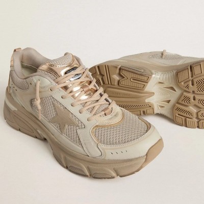 Golden Goose Lightstar In Dove-Gray Leather And Mesh With Beige Tpu Star Golden Goose Lightstar In Dove-Gray Leather And Mesh With Beige Tpu Star