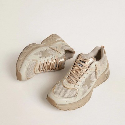 Golden Goose Lightstar In Dove-Gray Leather And Mesh With Beige Tpu Star Golden Goose Lightstar In Dove-Gray Leather And Mesh With Beige Tpu Star