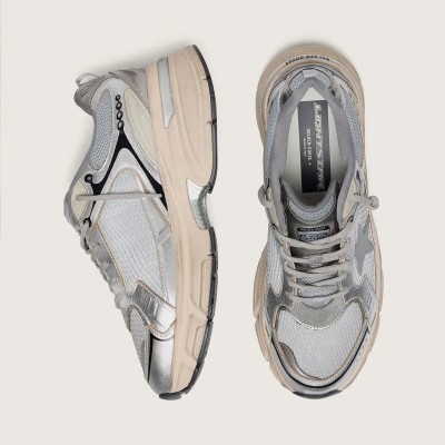 Golden Goose Lightstar In Gray Mesh And Silver Nappa Leather With Gray Tpu Star Golden Goose Lightstar In Gray Mesh And Silver Nappa Leather With Gray Tpu Star