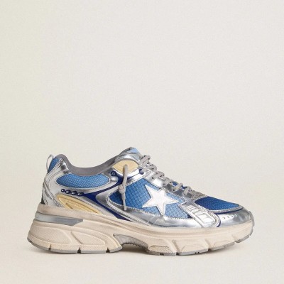 Golden Goose Lightstar In Light Blue Mesh With White Tpu Star And Silver Bio-Based Inserts Golden Goose Lightstar In Light Blue Mesh With White Tpu Star And Silver Bio-Based Inserts