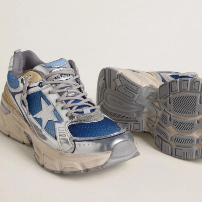 Golden Goose Lightstar In Light Blue Mesh With White Tpu Star And Silver Bio-Based Inserts Golden Goose Lightstar In Light Blue Mesh With White Tpu Star And Silver Bio-Based Inserts